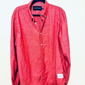 Calvin Klein Jeans Red Casual Button Down Shirt size XL
